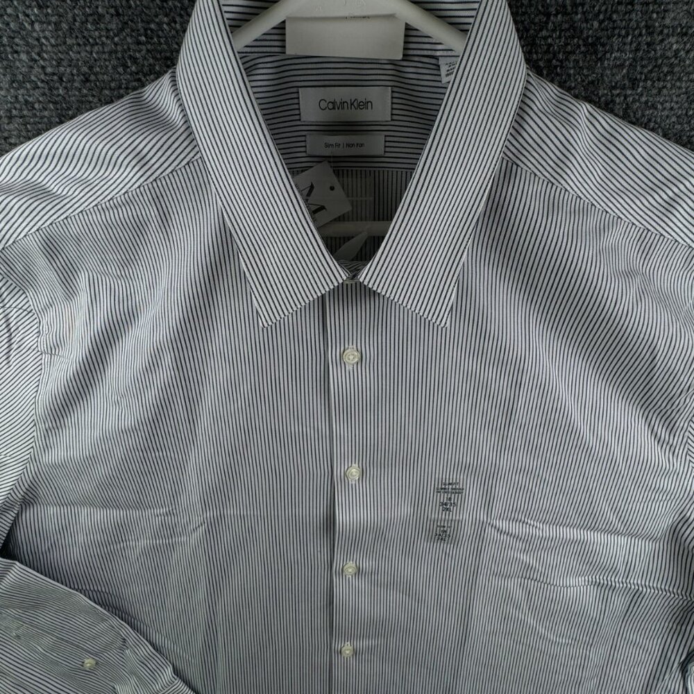 NWT Calvin Klein Blue Striped Long Sleeve Button Up $110 Performance Non Iron
